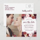 Foto Marsala Blush Peony Save The Date Cards Aankondigingskaart (Voorkant / Achterkant)
