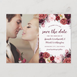 Foto Marsala Blush Peony Save The Date Cards Aankondigingskaart