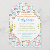 Foto Mason Jar Pink Coral Aqua Floral Afstuderen Kaart (Voorkant / Achterkant)