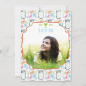 Foto Mason Jar Pink Coral Aqua Floral Afstuderen Kaart (Achterkant)