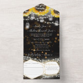Foto Mason Jar Sunflower Black & Gold Wedding All In One Uitnodiging (Binnen)
