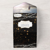 Foto Mason Jar Sunflower Black & Gold Wedding All In One Uitnodiging (Buitenkant)