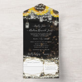 Foto Mason Jar Sunflower Yellow & Gold Wedding All In One Uitnodiging (Binnen)