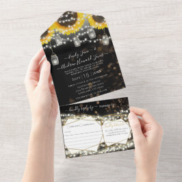 Foto Mason Jar Sunflower Yellow & Gold Wedding All In One Uitnodiging