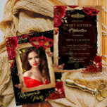 Foto Masquerade Party Sweet Sixteen Red Rose Gold Folie Uitnodiging<br><div class="desc">Meer  Red Sweet Sixteen 16th Birthday-uitnodigingen in de Little Bayleigh Store!</div>