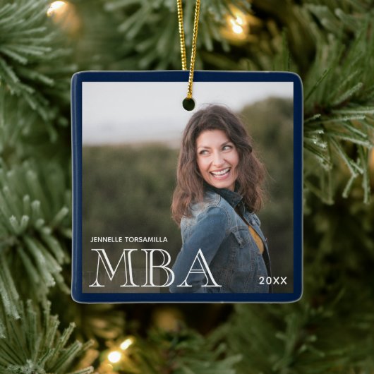 Foto MBA-diploma naam Blauwe afstuderen Keramisch Ornament (Boom)