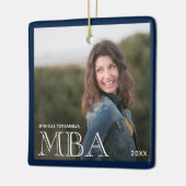 Foto MBA-diploma naam Blauwe afstuderen Keramisch Ornament (Links)