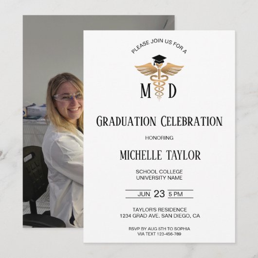 Foto MD Doctor of Medicine Physician Afstuderen Kaart (Voorkant / Achterkant)