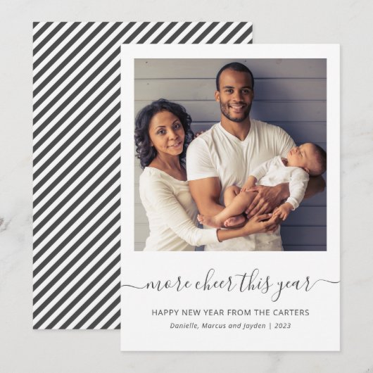 Foto meer ruimte dit jaar grijs script, nieuwe jar feestdagenkaart (Voorkant / Achterkant)