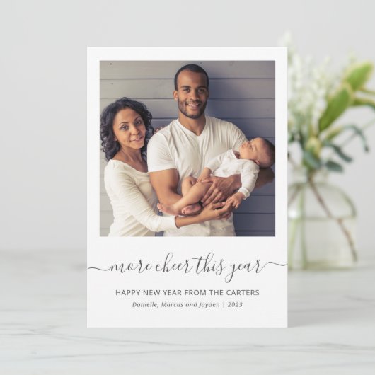 Foto meer ruimte dit jaar grijs script, nieuwe jar feestdagenkaart (Staand voorkant)