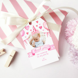 Foto Meisje Bow Coquette Roze Verjaardag Dank u Cadeaulabel