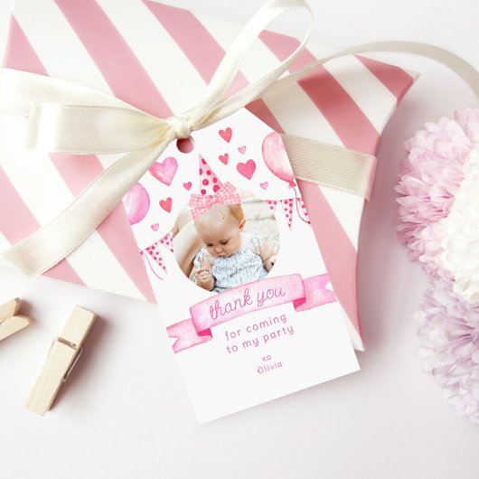 Foto Meisje Bow Coquette Roze Verjaardag Dank u Cadeaulabel