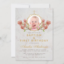 Foto Meisje Doop Roze Magnolia Eerste Verjaardag