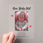 Foto Meisje Geboorteaankondiging Acryl Kaart Acryl Uitnodigingen (Insitu (Draagbaar))