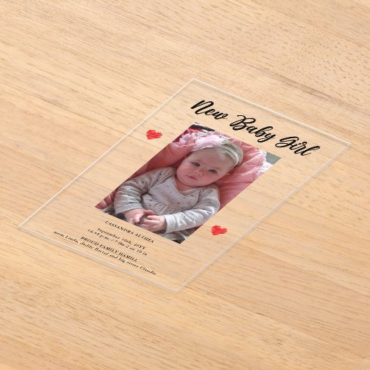 Foto Meisje Geboorteaankondiging Acryl Kaart Acryl Uitnodigingen (Laagn)