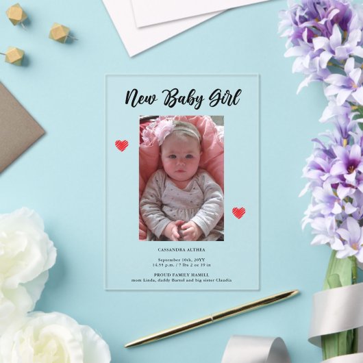 Foto Meisje Geboorteaankondiging Acryl Kaart Acryl Uitnodigingen (Insitu (Huwelijk))