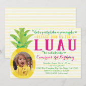 Foto Meisje Luau Ananas Verjaardag Uitnodiging (Voorkant / Achterkant)