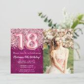 Foto Meisje Magenta Roze Glitters 18e Verjaardag Kaart (Staand voorkant)
