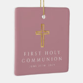 Foto Meisje Religieus Kruis Roze Eerste Communie Keramisch Ornament (Rechts)