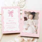 Foto Meisje Roze Coquette Boog Verjaardagsfeest Kaart