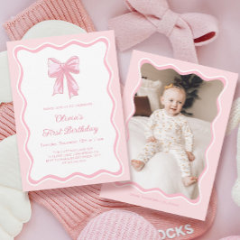 Foto Meisje Roze Coquette Boog Verjaardagsfeest Kaart