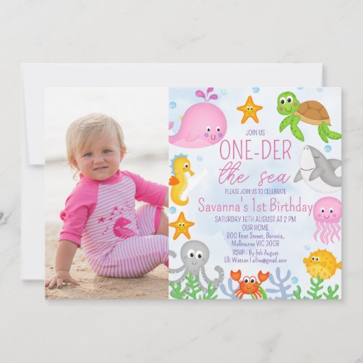 Foto Meisje's One-der Het Zee 1e Verjaardag Kaart (Voorkant)
