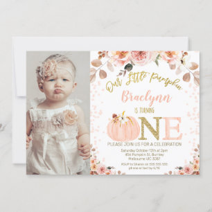 Foto Meisjes Rustieke Herfst Pompoen 1e Verjaardag Kaart