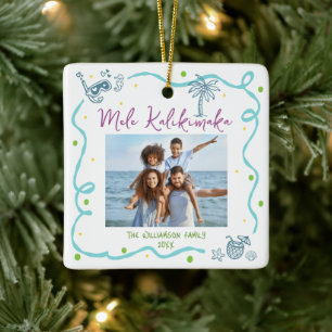 Foto Mele Kalikimaka Blauw Paars Doodle Kerstmis Keramisch Ornament