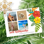 Foto Mele Kalikimaka Flower Gepersonaliseerd Feestdagenkaart<br><div class="desc">Mele Kalikimaka vakantiekaart van Ricaso - ontworpen met een tropisch bloemenboeket en fotosjabloon aan de voorkant en een gestreept patroon aan de achterkant - een leuke gepersonaliseerde kerstkaart in Hawaï-stijl VERANDER DE VOORBEELDFOTO'S NAAR UW EIGEN</div>