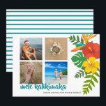 Foto Mele Kalikimaka Flower Gepersonaliseerd Feestdagenkaart<br><div class="desc">Mele Kalikimaka vakantiekaart van Ricaso - ontworpen met een tropisch bloemenboeket en fotosjabloon aan de voorkant en een gestreept patroon aan de achterkant - een leuke gepersonaliseerde kerstkaart in Hawaï-stijl VERANDER DE VOORBEELDFOTO'S NAAR UW EIGEN</div>