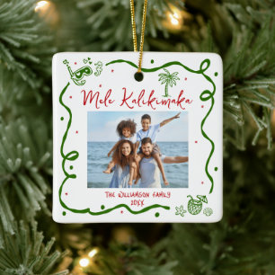 Foto Mele Kalikimaka Rood Groen Doodles Kerstmis Keramisch Ornament