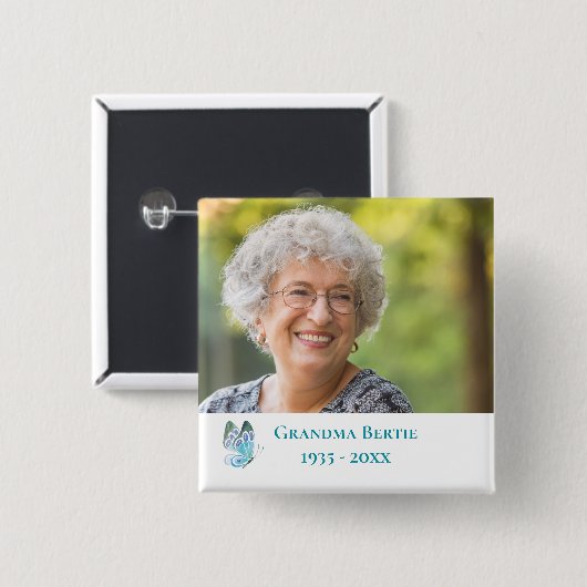 Foto Memorial Butterfly in Loving Memory Button (Voorkant /achterkant)