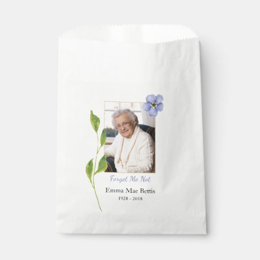 Foto Memorial Favor Bag met blauw Vergeet me niet Bedankzakje (Voorkant)