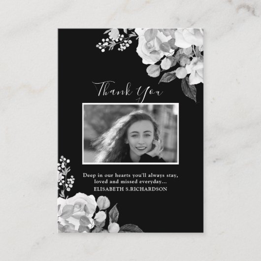 Foto Memorial Floral Black White - Hartelijk dank Informatiekaartje (Voorkant)