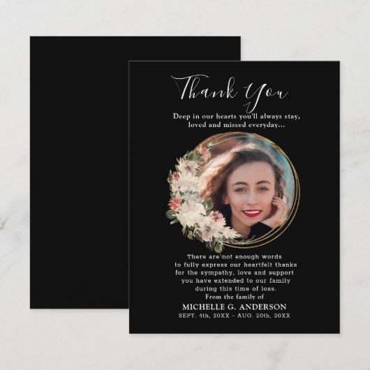 Foto Memorial Floral Golden Bedankt! Bedankkaart (Voorkant / Achterkant)