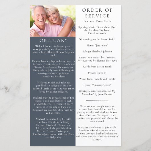 Foto Memorial Funeral Celebration of Life Programm (Achterkant)