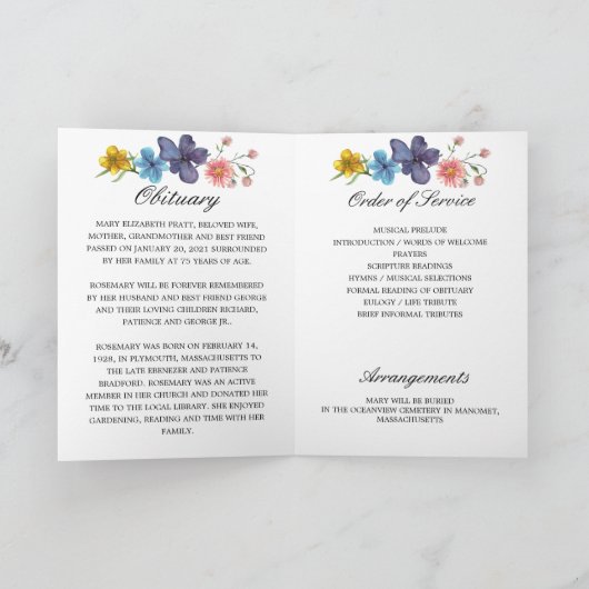 Foto Memorial Funeral Celebration of Life Programm Programma (Binnen)