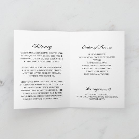 Foto Memorial Funeral Celebration of Life Programm Programma (Binnen)