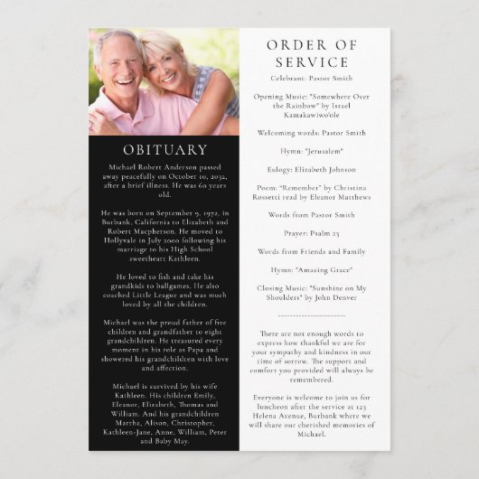 Foto Memorial Funeral Celebration of Life Programm Programmakaart (Achterkant)