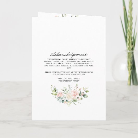 Foto Memorial Funeral Celebration of Life Programma (Achterkant)