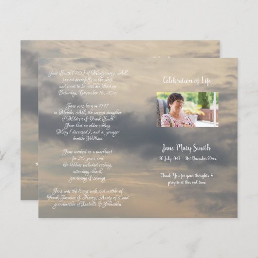 Foto Memorial Funeral Order of Service Programme (Voorkant / Achterkant)