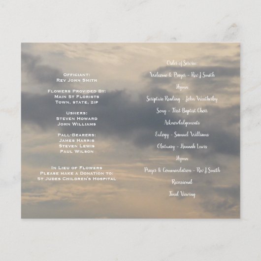 Foto Memorial Funeral Order of Service Programme (Achterkant)