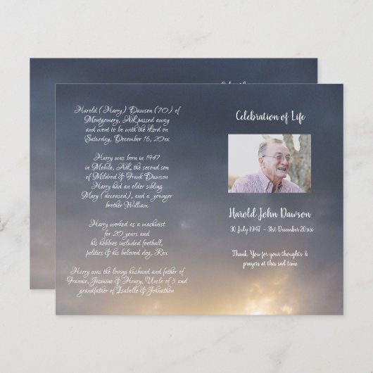 Foto Memorial Funeral Order of Service Programme (Voorkant / Achterkant)