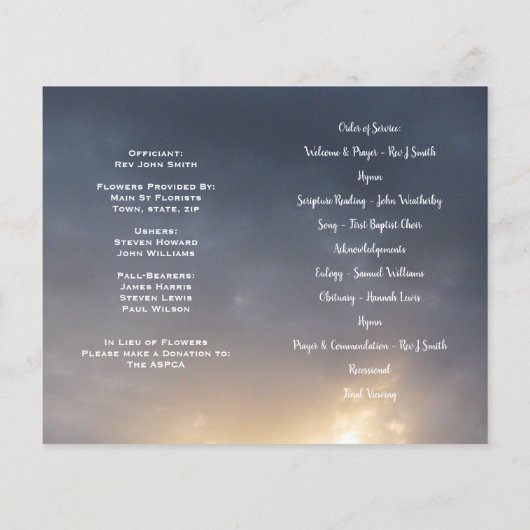 Foto Memorial Funeral Order of Service Programme (Achterkant)