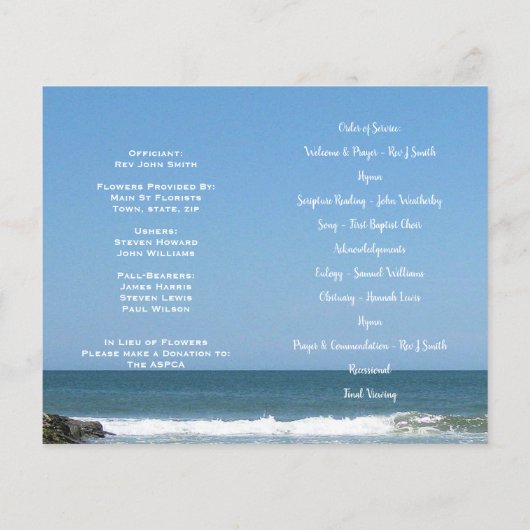 Foto Memorial Funeral Order of Service Programme (Achterkant)