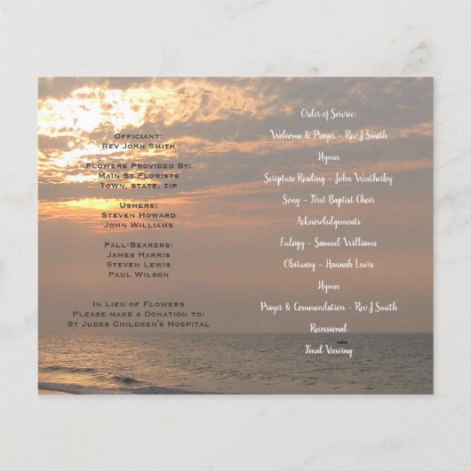 Foto Memorial Funeral Order of Service Programme (Achterkant)