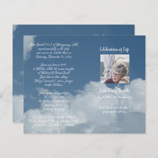 Foto Memorial Funeral Order of Service Programme (Voorkant / Achterkant)