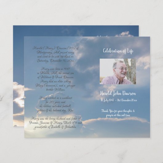 Foto Memorial Funeral Order of Service Programme (Voorkant / Achterkant)