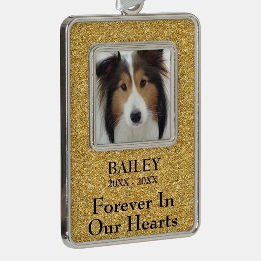 Foto Memorial Gold Glitter Dog Verzilverd Omlijst Ornament (Rechts)