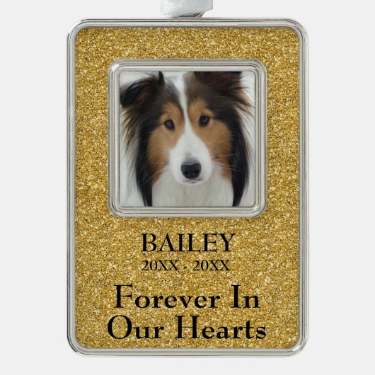 Foto Memorial Gold Glitter Dog Verzilverd Omlijst Ornament (Voorkant)